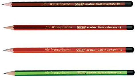 4 Herlitz Bleistifte mit Gravur Scolair / Härtegrad je 1x H, HB, B, 2B