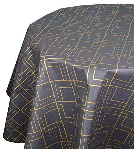 d-c-fix Wachstuchtischdecke Wachstuch Tischdecke Gartentischdecke Größe & Farbe wählbar Rund Oval Linas Anthrazit Oval ca. 140 x 180 cm abwaschbar geprägt
