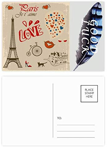 Love Paris Frankreich Eiffelturm Glücksfeder Postkarten-Set Dankeskarte Versandseite 20 Stück