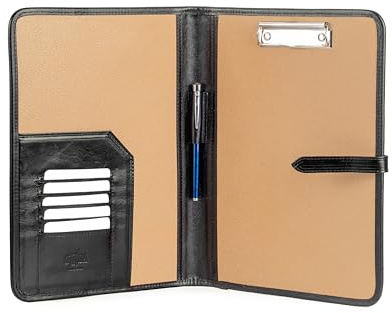A4 Leder Klemmbrettmappe Schwarz – Handgemachte Leder Notizmappe mit Klemme & edle Schreibunterlage – Leder Schreibplatte, A4 Klemmbrett Leder & Dokumentenhalter Leder – Premium Organizer