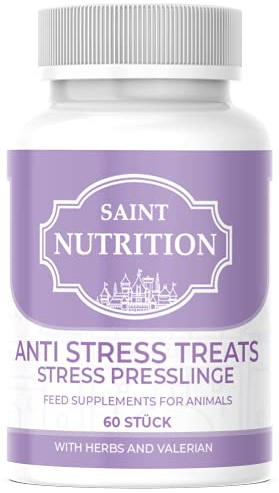 Saint Nutrition® Anti Stress Presslinge für Hunde und Katzen | unterstützend bei Panikattacken, innere Unruhe und Angststörungen, Baldrian Beruhigungsmittel hochdosiert