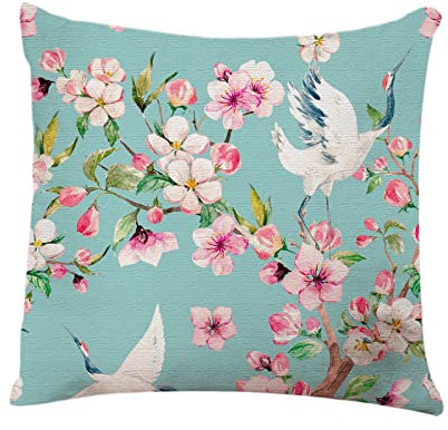 YGGQF Kissenbezug mit rotem Kranich, Chrysanthemen-Blumen, Heimdekoration, Kissenbezug für Sofa, 45,7 x 45,7 cm