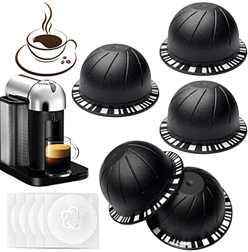 Reusable Vertuo Pods Refillable Coffee Vertuo Capsule for VertuoLine Refill Compatible with Nespresso Vertuo 150/230 ml with 5pcs Aluminum Foil Lids (5pcs Black (230 ml))