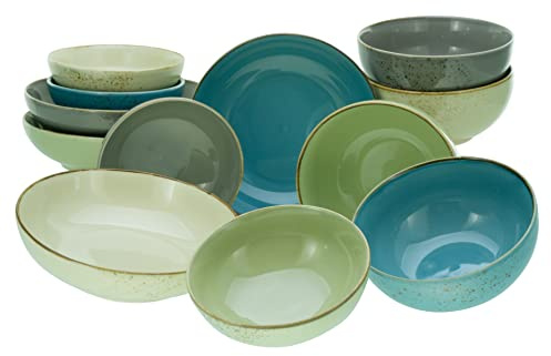 Creatable, 23412, Serie Nature Collection BUNT Bowl Set, 12-teiliges Geschirrset für 4 Personen, Bowl Set aus Steinzeug, spülmaschinen- und mikrowellengeeignet, Qualitätsproduktion