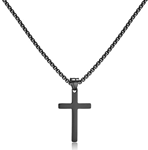 AFSTALR Negro Colgantes Cruz Hombre Cadenas Cruz Acero Inoxidable Collar Cruz Regalo para Hombre y Mujer 55cm