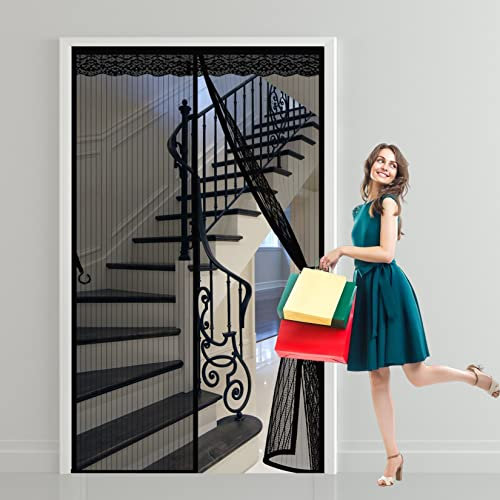 Magnet Fliegengitter Balkontür 140 x 220 cm Magnetische Adsorption, Faltbar Fliegengitter Gewebe Klettband, Klebemontage Ohne Bohren für alle gängigen Türgrößen, Schwarz A