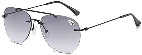 Lanomi Bifokale Pilot Lesebrille Blaulichtfilter Rahmenlose Sonnenbrille Leichte UV400 Schutz Outdoor Lesehilfe Sehhilfe Randlos Sonne Brille mit Stärke