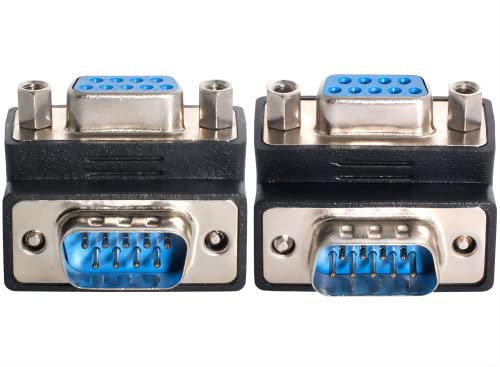 chenyang 2 PACK RS-232 Anschlüsse, EIA RS-232 D-Sub 9-polig Stecker auf Buchse 90 Grad abgewinkelter Gender Changer Verlängerungsadapter für Monitor und Projektor