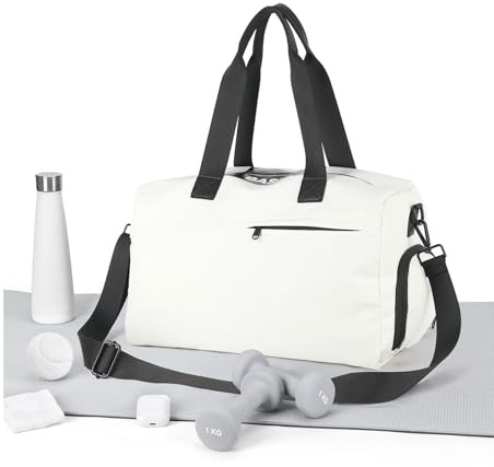 HYC00 Sporttasche Damen Reisetasche Weekender Bag mit Schuhfach Travel Bag Handgepäck Tasche für Flugzeug Sport Duffel Bag Schwimmtasche Trainingstasche Damen Herren Krankenhaustasche,Weiss