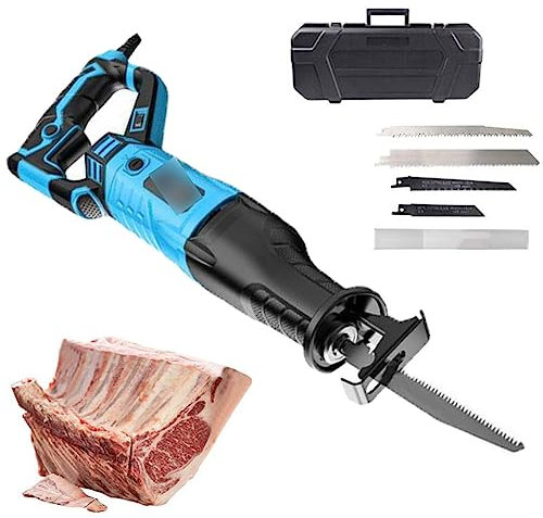 900W/1050W/1300W Scie Sabre sans Fil, Scie à Os Boucherie électrique Commercial Domicile, avec Batterie et Lames de Scie, pour Commercial Accueil pour C?telettes de B?uf/agneau Coupées ,Blue-900W