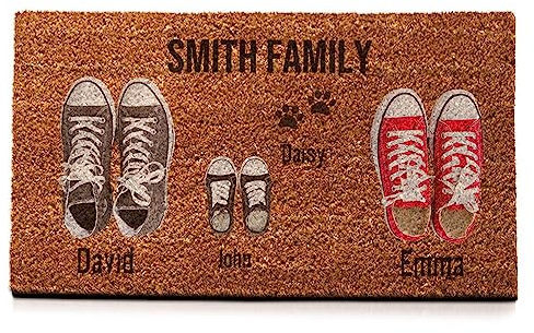 Wanapix | Paillasson Personnalisé avec Noms | Fibres Naturelles de Coco avec Dos Antidérapant | Tapis Personnalisable Entrée | 70 x 40 cm | Adulte + Enfant + Animal