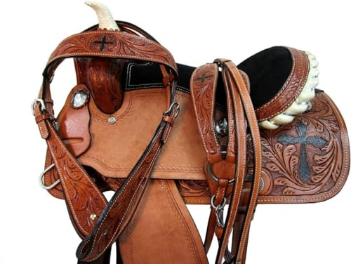 Western Kids Youth Barrel Racing Pleasure Horse - Juego de tachuelas de cuero para silla de montar (25.4 cm, 27.9 cm, 30.5 cm, 33.0 cm, 35.6 cm), diseño floral cruzado hecho a mano (asiento de 13