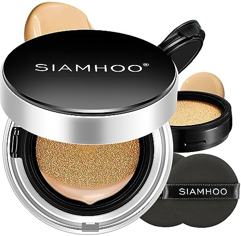 SIAMHOO Air Cushion Cream Foundation SPF50+ volle Deckung leichtes Make up Grundierung lang anhaltendes Öl-Kontrolle für alle Hauttypen, Nachfüllen enthalten, 15g*2(natürlich)