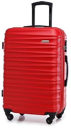 WITTCHEN Maleta Mediana Trolley Mediana Carcasa rígida de ABS 4 Ruedas giratorias Cerradura de combinación asa telescópica Groove Line Rojo Ryanair/Vueling/Iberia/easyJet/Iberia Express