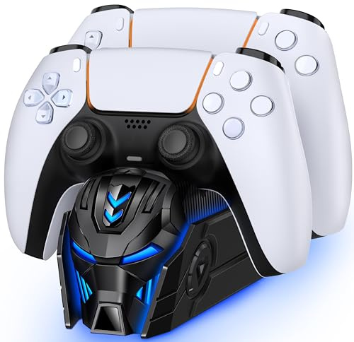 PS5 Controller Ladestation Zubehör, PS5 Ladestation Controller mit Cooles Aussehen Helm/2-3 Std Schnelles Aufladen für PlayStation 5 Controller/Edge Controller(Schwarz)-Spiele