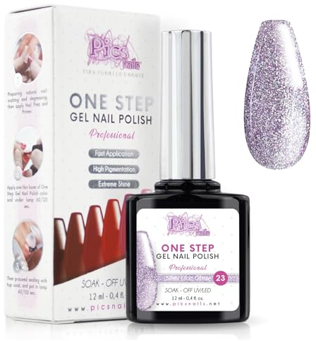Smalto Semipermanente Unghie One Step Uv/Led 12 ml - Lilla Silver Glitter - Smalto Unghie Gel - Unghie Subito Brillanti Con o Senza Base e Top Coat