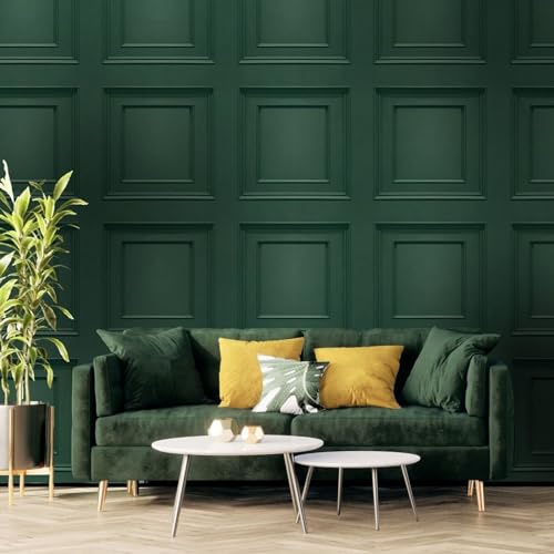 SOPHIE LAURENCE Green Wood Panel Effect Wallpaper - Smooth Matte Finish 3D Effect Non Woven Wallpaper for Living Room Bedroom Feature Wall
