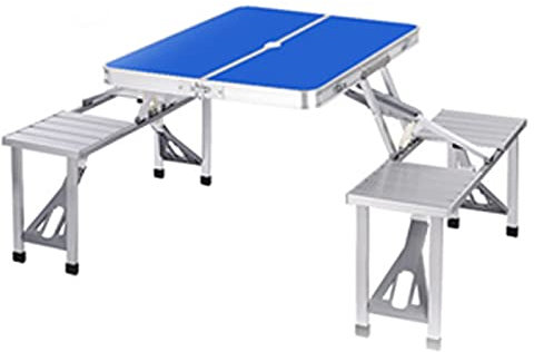 KGDJBGSE Tragbarer Campingtisch und Stühle, klappbarer Aluminium-Picknicktisch mit 4 Sitzplätzen, Regenschirm-Loch-Stühle-Set für Reisen, Camping, Outdoor, Faltbarer Campingtisch, C