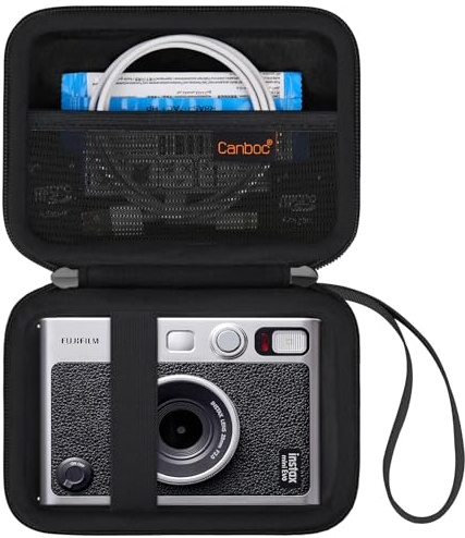 Canboc Carrying Case Compatible with Fujifilm Instax Mini EVO Instant Camera, Mesh Pocket fit Instax Mini Instant Film and Cable, Black | Mesh Pocket fit Instax Mini Instant Film and Cable