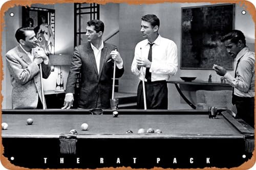 The Rat Pack Playing Billard-Poster, schwarz-weiß, Vintage-Blechschild für Café, Bar, Männerhöhle, Garage, Zuhause, Wandkunst, Dekoration, Geschenk, Retro-Metallschild, 30,5 x 20,3 cm