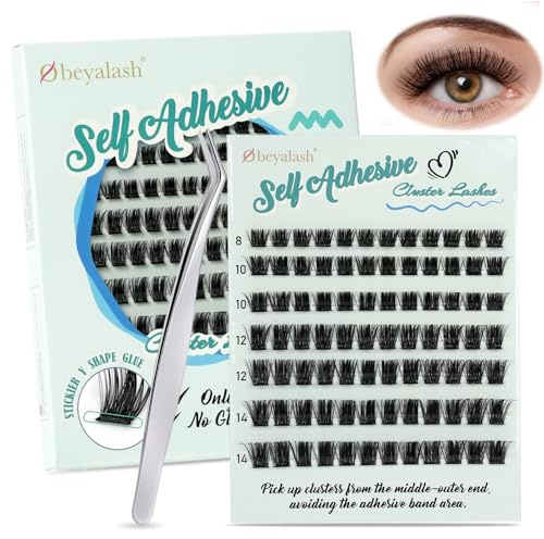 Obeyalash Selbstklebende Wimpern Ohne Kleber 84pcs Cluster Lashes NatüRlich Press On Wimpern Extensions D Curl Lash Cluster Fuffy Wiederverwendbare (Y24 D Curl 8-14mix)