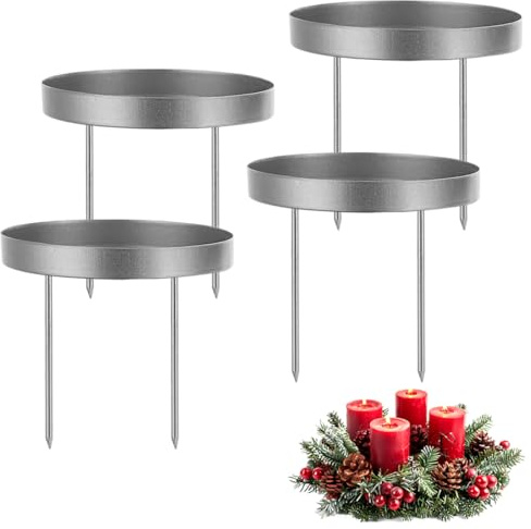 Cadimus 4 Stück Kerzenhalter Adventskranz Silber, 8,5cm Kerzenhalter Metall, Kerzenständer mit Spitzen, Kerzenteller für Adventskranz Stumpenkerzen Tischdeko, Partydekoration, D3