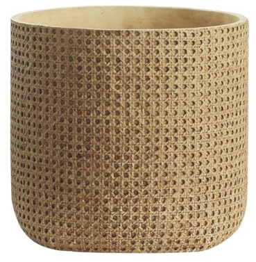 Windor Home Co Rattan-Korb, Keramik-Zement-Pflanzgefäß, 26 cm Durchmesser, großer Pflanztopf für drinnen und draußen, großer Übertopf