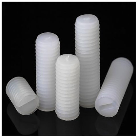 Muarted 10/50 pièces M3 M4 M5 M6 M8 Longueur 5-40mm Blanc Nylon Plastique isolé sans tête sans tête Boulon sans tête Fendu Plat Point vis de réglage(10mm,50pcs M4)