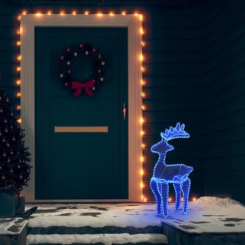 IKAYAA Rentier Beleuchtet Aussen, Weihnachtsdeko, Beleuchtete Rentier Weihnachtsfigur mit 306 Blau Lichtern, Weihnachtsbeleuchtung, Weihnachtsdekoration für Außen und Innen