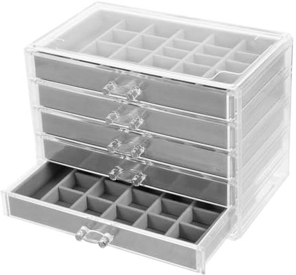 OKUMEYR 5schubladen Schmuck-organizer-box Mit Transparenten Samt-innenflächen Zum Aufbewahren Und Präsentieren Von Schmuck Kosmetik Und Kleinen Gegenständen