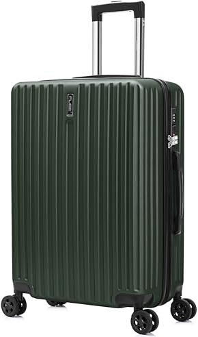 FLIEE Medium Suitcase 4 Wheels Hard Shell | Lightweight Suitcase Medium Size | Aluminum Telescopic Handle | TSA 3 Digit Combination Lock | 4 Dual Spinner Wheels | Hand Luggage (Green, Medium 24'')