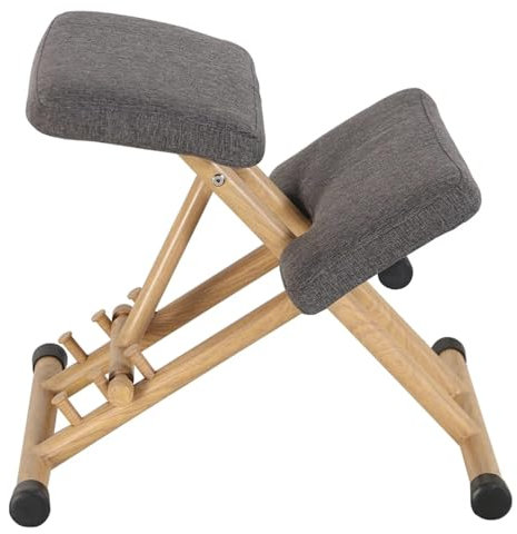 HESTAYAY Verstellbarer Ergonomischer Kniestuhl, Kniehocker Aus Holz Für Kinder, Sitzhocker Bürohocker Für Büro Und Zuhause, Schaukel Balancierender Holz Kniestuhl Aus Metallrahmen,Grau,Gray Grau