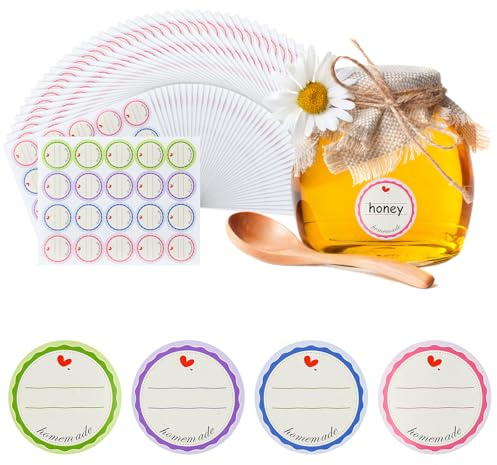 LPAMABA 800 Stück Marmeladen Etiketten Selbstklebend, Ø38 mm Rund Klebeetiketten Aufkleber Marmeladenglas zum Beschriften Handmade Sticker Geschenkaufkleber für Beschriftung Vorratsdosen, 4 Farben