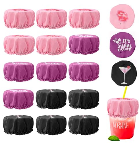 15 Piece Drink Cover Scrunchies, Reusable Anti-Spike Cup Cover Set | Elastic Fabric Design with Straw Opening, Fits Most Tumblers and Glasses for Parties, Festivals and Nights Out