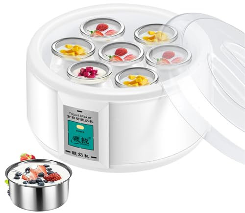 Cammeciso Yogurtiera,Macchina per Yogurt Greco,Yogurtiera Elettrica,Probiotic Yogurt Maker con 7 Vasetti,Macchina da Yogurt Multifunzione,con Fodera in Acciaio Inossidabile,Facile Pulizia