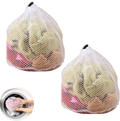 2 Pack Laundry Bags for Washing Machine, Mesh Laundry Bags, Washing Machine Bag, Washing Bags for Delicates, For Washing Machine Travel, Delicates Laundry Bag，bra, Baby Clothes(White)