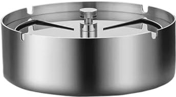 Cendrier Cendrier, cendrier coupe-vent moderne en acier inoxydable avec couvercle, cendrier de table for cigarettes for une utilisation intérieure ou extérieure, porte-cendres de grande taille, cendri