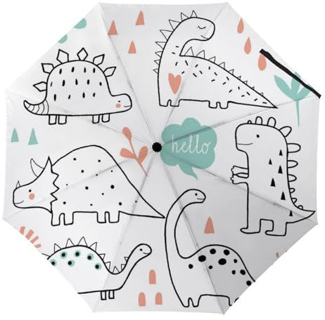 YBQLNP Automatischer Regenschirm Weißer Dinosaurier Taschenschirm Winddicht Sturmfest Für Herren Damen Teenager