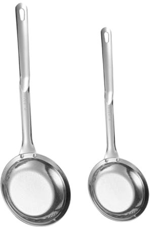 Warmhm 2pezzi Mestolo Schiumarola Maglie in Acciaio Manico Lungo Filtro Olio Per Friggere Patatine Fritte Uova in Camicia Verdure e Carne Utensile Da Cucina Multifunzione