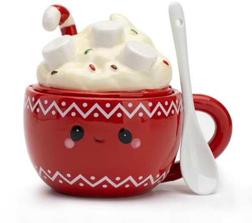 Regalos para Mujeres Tazas de Postre 3D Bonita de 13oz, Taza de Cerámica Pintada a Mano con Tapa y Cuchara, Regalos de Cumpleaños Originales para Ella, Mujeres, Chicas, Amigas, Niños y Esposas