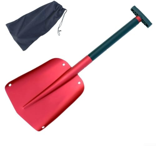 Pelle à neige pliable avec poignée extensible pour voiture et camping réglable de 63,5 à 83,3 cm (rouge)