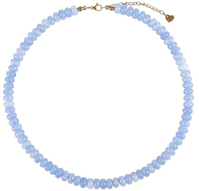 Mikovivi Natural Stone Bead Necklace for Women, Blue Beaded Necklaces Bohemian Beach Jewelry Stylish & Adjustable Natural Stone Bead Decoration for Mother Wife Women