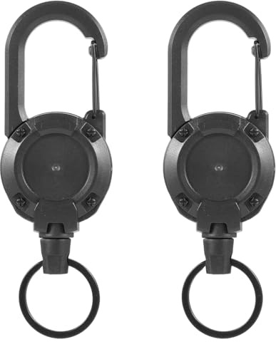 Retractable Keyring Heavy Duty Badge Reel, 23.6 Steel Cord Retractable Lanyard for Work ID Card - 2 Pack Extendable Keychain with Carabiner Clip for Security Pass, Keys, Outdoor