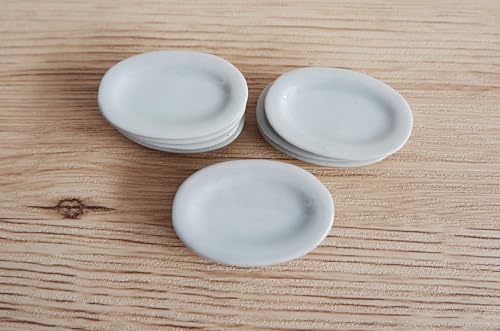 1shopforyou Miniature White Ceramic Oval Plates – Set of 10 Tiny Handmade Dollhouse Dishware for Crafts & DIY