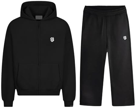 Trainingsanzug Herren Baumwolle Jogginganzug Zip Hoodie und Baggy Jogginghose Set 2 Teiler Tracksuit Herbst Winter Warm Sportanzug Freizeitanzug Jogging Anzug Streetwear Hausanzug Unisex Sport Set