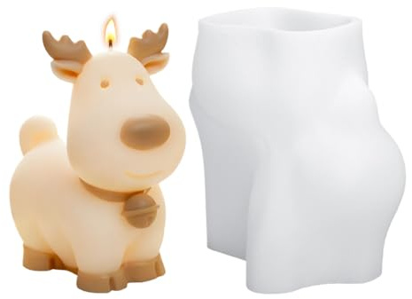 Demsyeq Stampo in silicone a forma di renna, stampo in silicone per candele di Natale, strumento per colata in resina, decorazione per la casa, per decorare gelatine, argilla, cioccolato