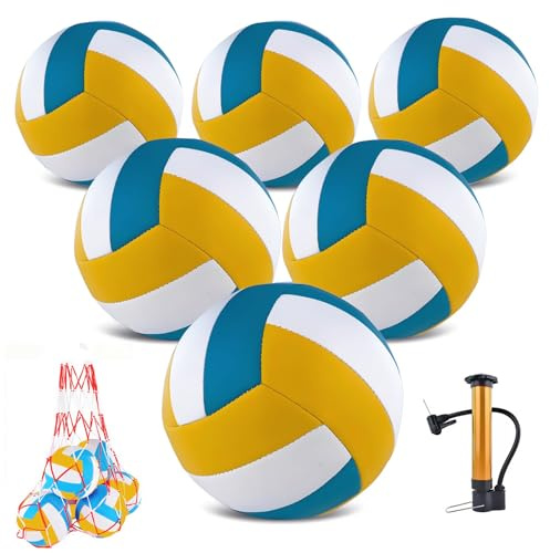 HYPGARD 6 Pack Volleyballs Official Size 5, Waterproof Soft Bulk Recreational Volley Balls with Pump and Net Bag for Indoor Outdoor Beach Sand Water Pool Game Training Match for Beginner, Yellow