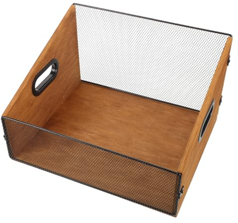 Alipis Boîte de Rangement Vinyles Bois Naturel avec Poignées Caisse Multifonction pour Albums Magazines et Support Protecteur Antirayures pour Disques Vinyle Panier Organisateur Rustique