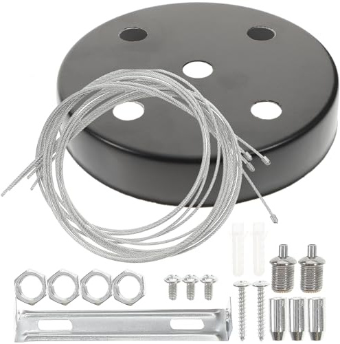 VILLFUL Kit Baldacchino Lampadario Piastra di Copertura del Soffitto Φ100 con Cavo Nero 1 Metro per Lampade da Soffitto e Lampadari Compatibile con Illuminazione Fai da Te in Soggiorni