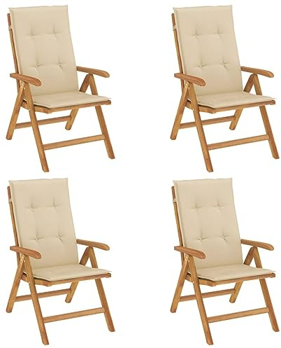 CIOURSTO Trädgårdsstolar, Massivt Teak och Vattenbaserad Färg, Hopfällbar Trädgårdsstol med Kuddar och Justerbart Ryggstöd, 60 X 74,5 X 104 cm (120 x 50 x 3 cm)